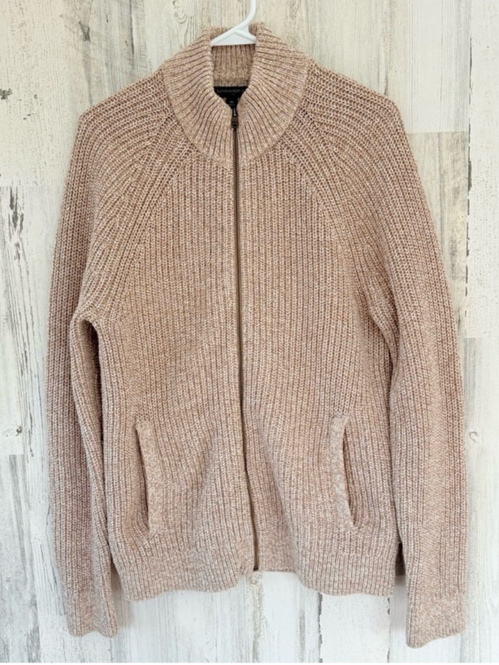 Banana Republic Women’s Zip-Up Ribbed Sweater Jacket - Tan